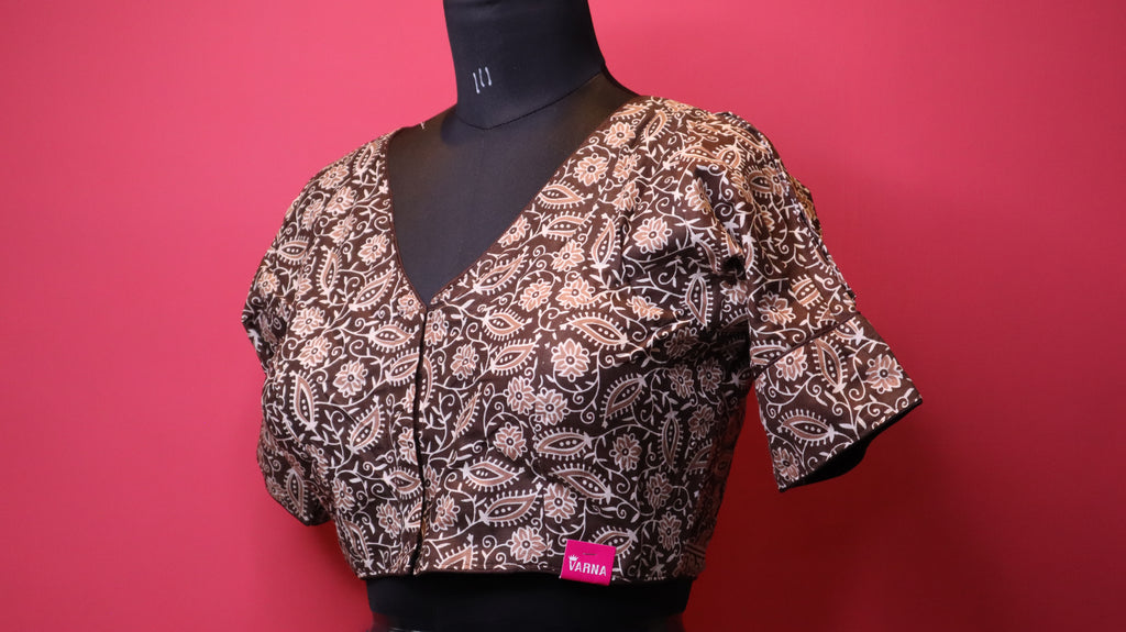 Brown Floral Print Cotton Saree Blouse for Women | Designer Ethnic Saree Blouse