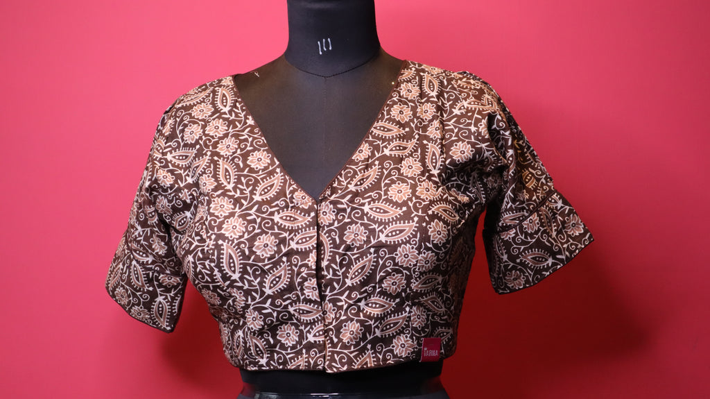 Brown Floral Print Cotton Saree Blouse for Women | Designer Ethnic Saree Blouse