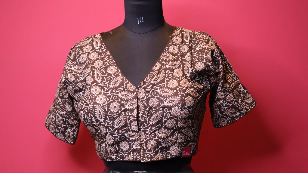 Brown Floral Print Cotton Saree Blouse for Women | Designer Ethnic Saree Blouse
