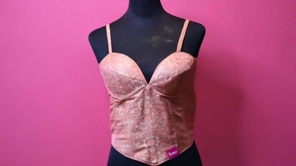 Peach Brocade Sweetheart Neck Padded Corset Blouse | Designer Saree Blouse for Women
