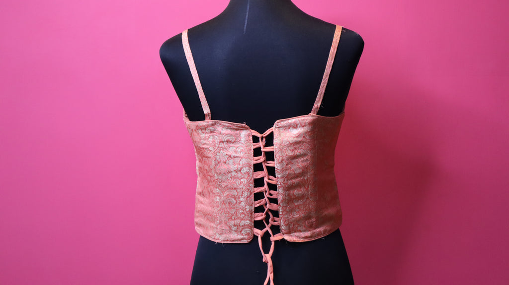 Peach Brocade Sweetheart Neck Padded Corset Blouse | Designer Saree Blouse for Women