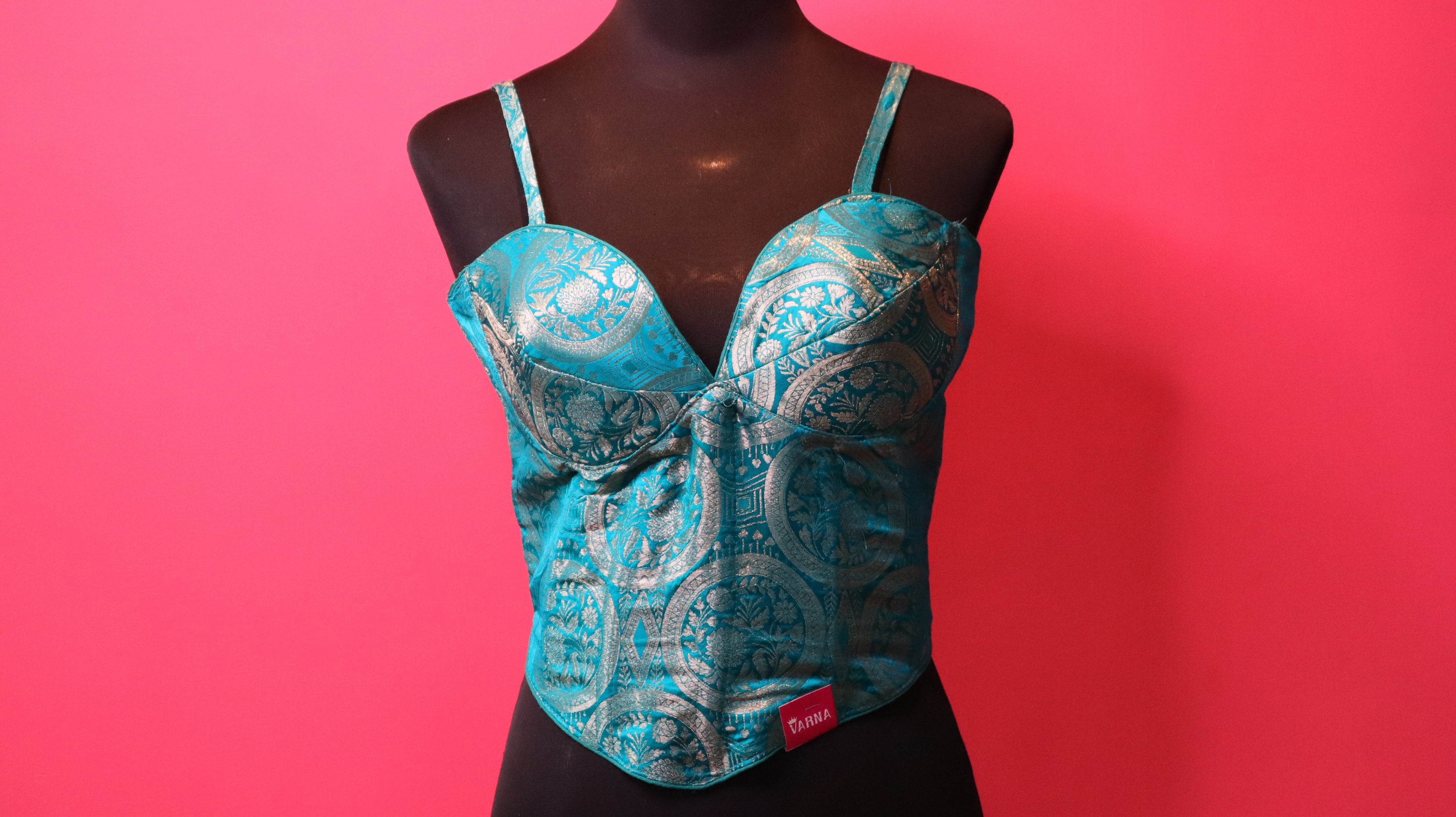 Turquoise Brocade Corset Style Designer Blouse for Women