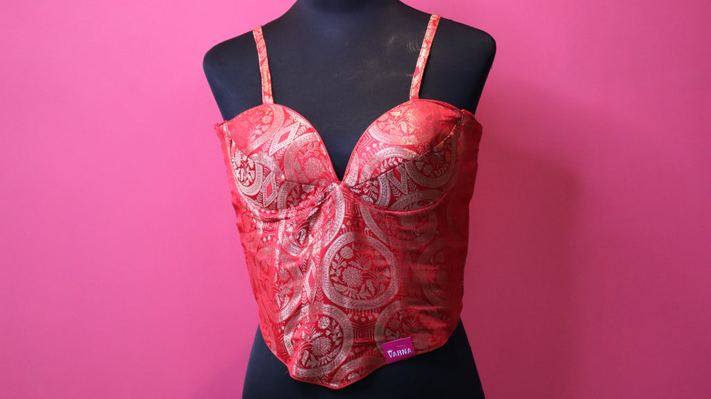 Red Brocade Sleeveless Designer Blouse for Women