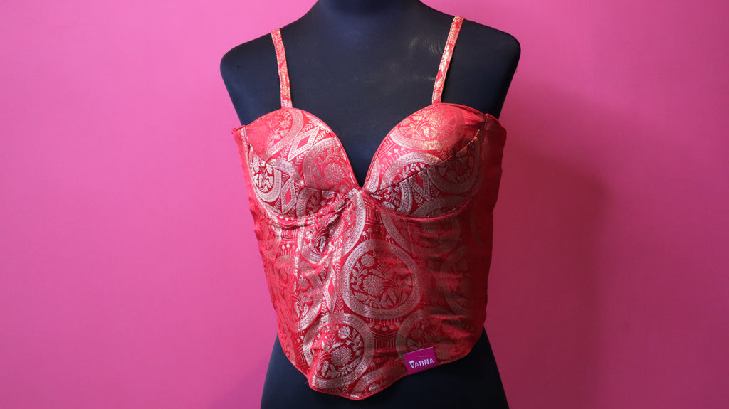 Red Brocade Sleeveless Designer Blouse for Women