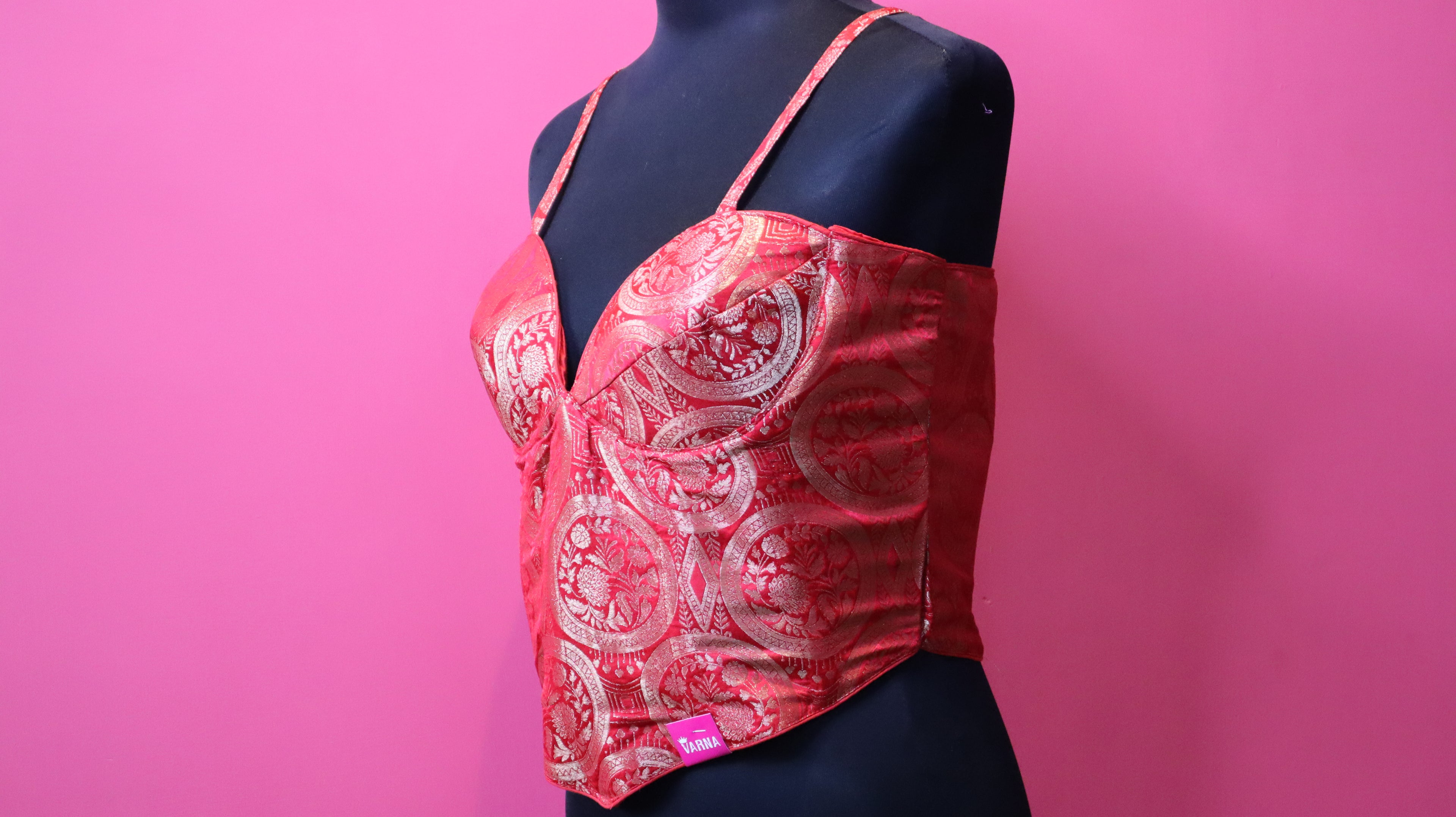 Red Brocade Sleeveless Designer Blouse for Women