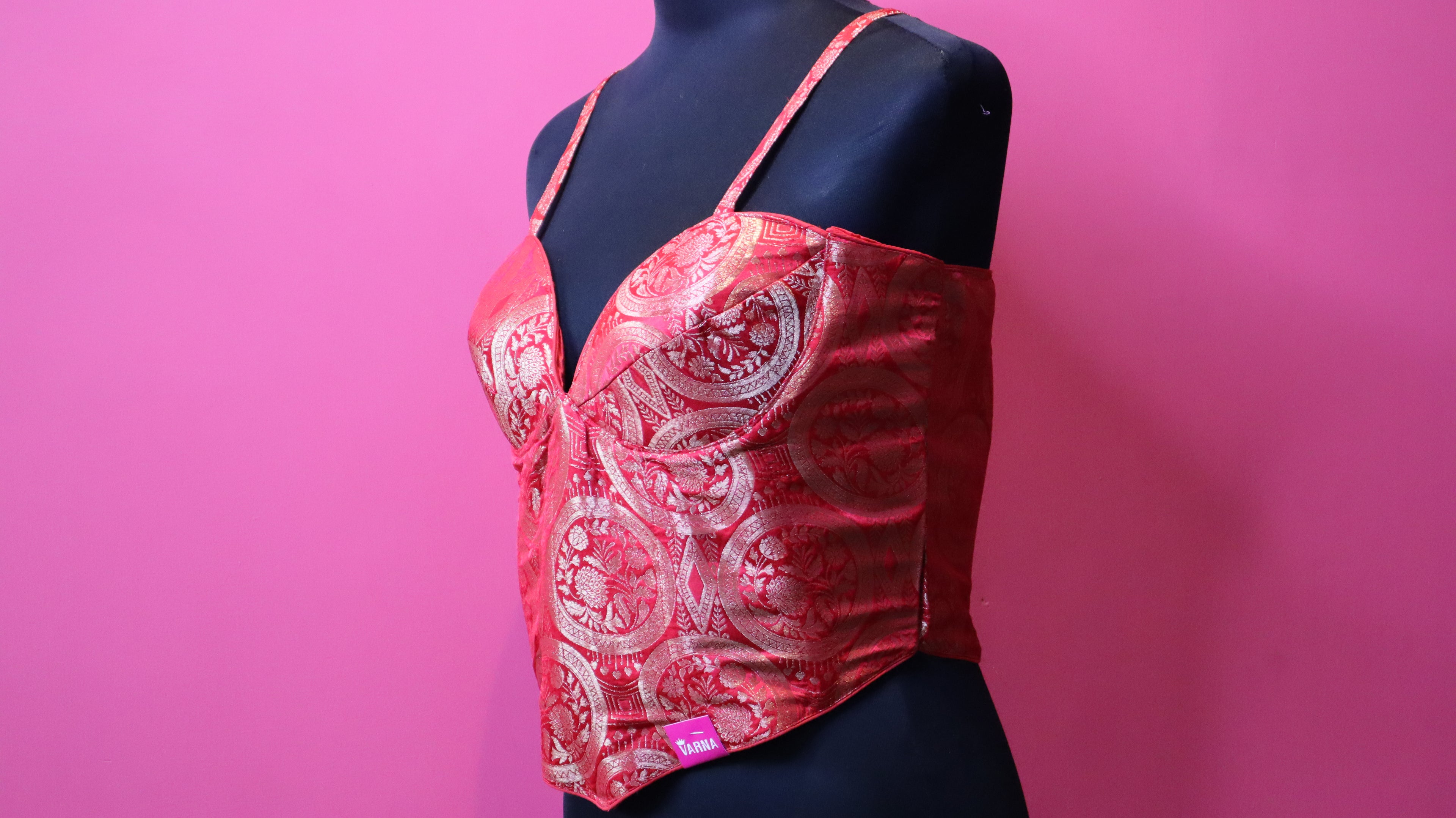 Red Brocade Sleeveless Designer Blouse for Women
