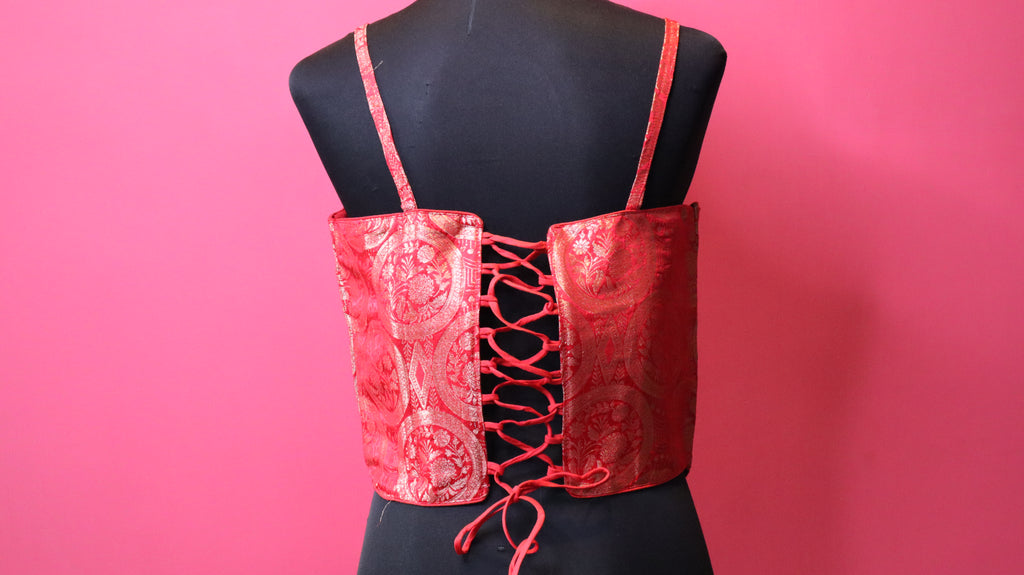 Red Brocade Sleeveless Designer Blouse for Women