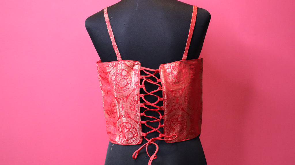 Red Brocade Sleeveless Designer Blouse for Women