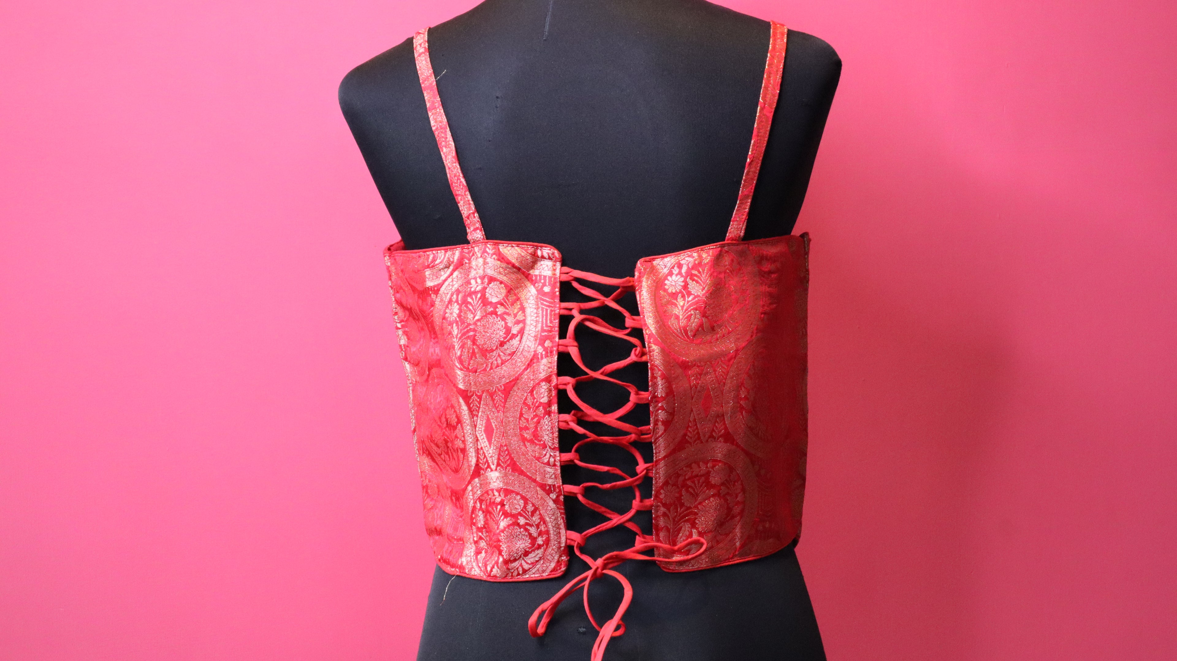 Red Brocade Sleeveless Designer Blouse for Women