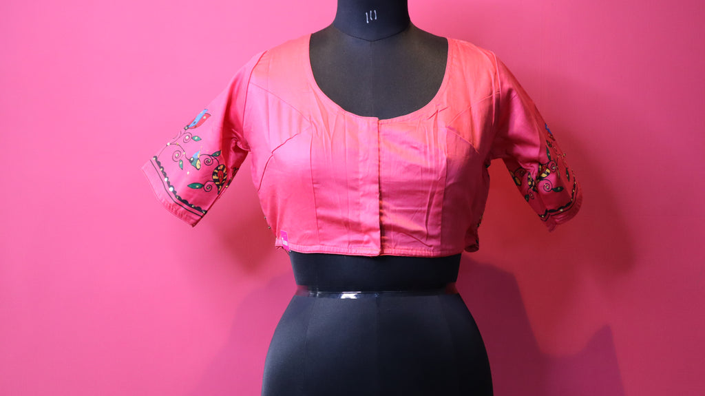 Women's Pink Printed Sleeve Designer Blouse
