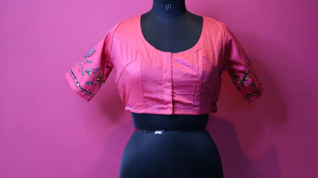 Women's Pink Printed Sleeve Designer Blouse
