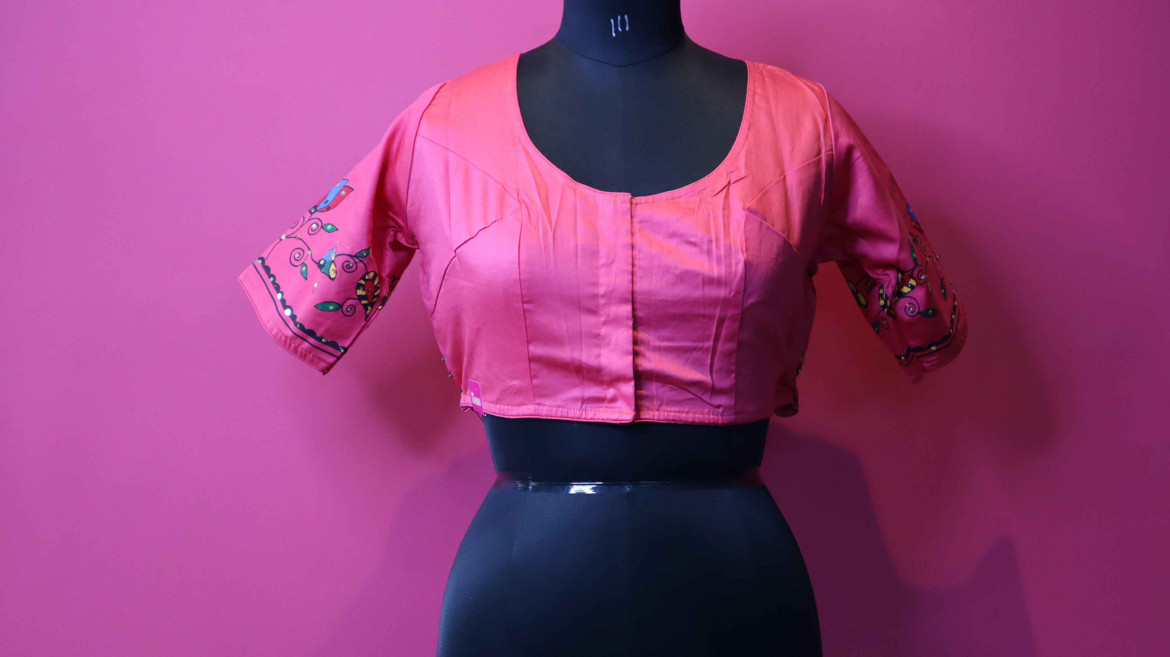 Women's Pink Printed Sleeve Designer Blouse