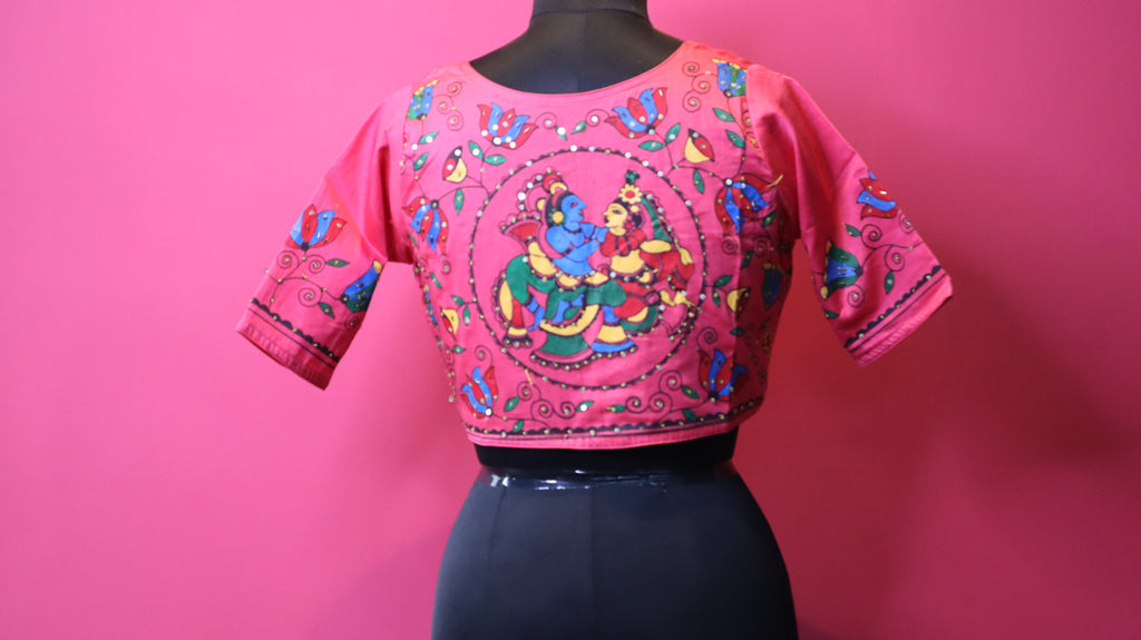 Women's Pink Printed Sleeve Designer Blouse