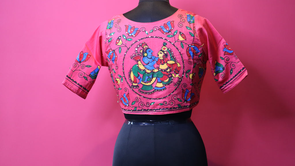 Women's Pink Printed Sleeve Designer Blouse