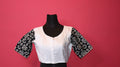 White Saree Blouse with Black Printed Sleeves