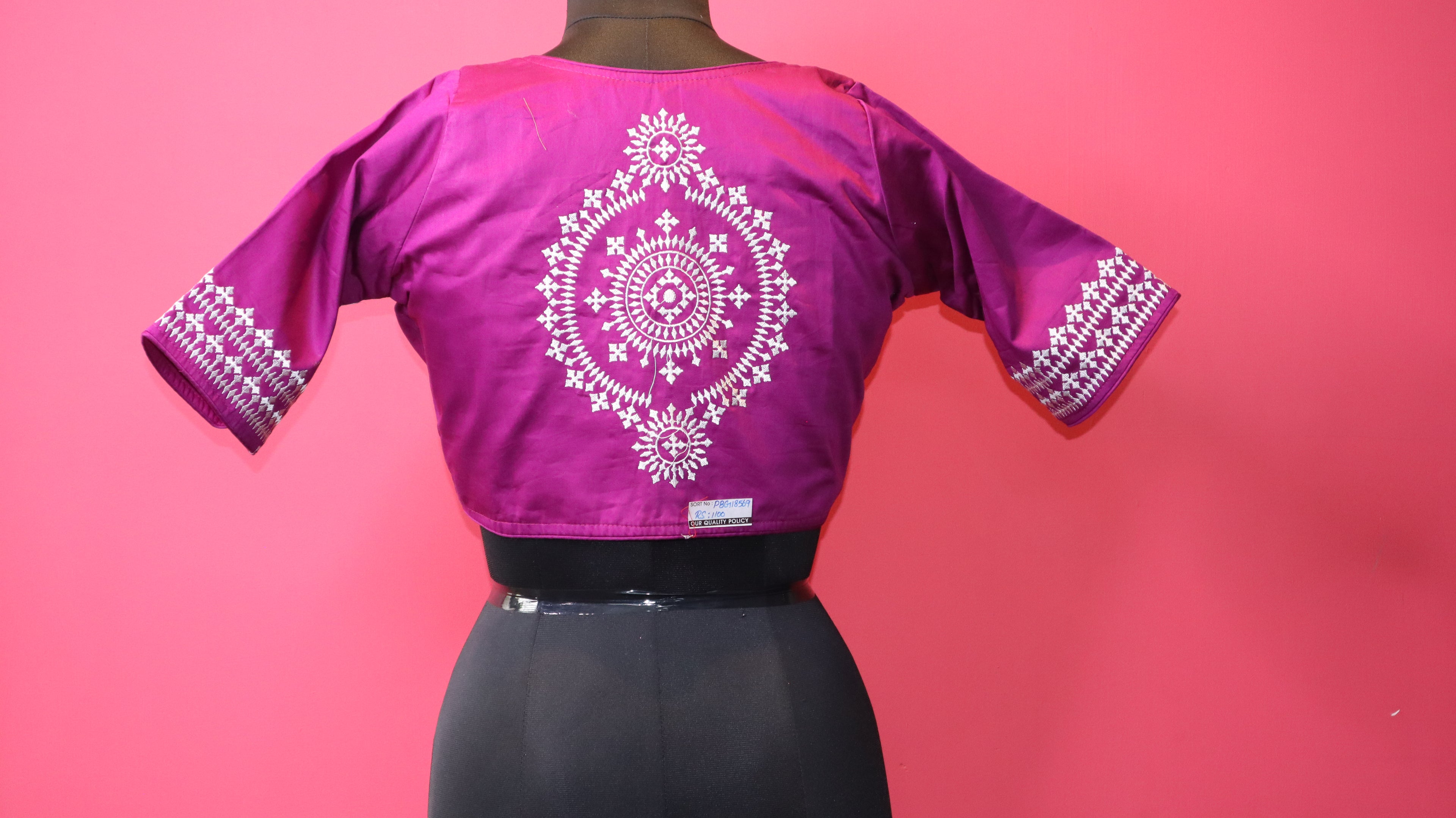 Women's Magenta Embroidered Designer Saree Blouse with Traditional Motif