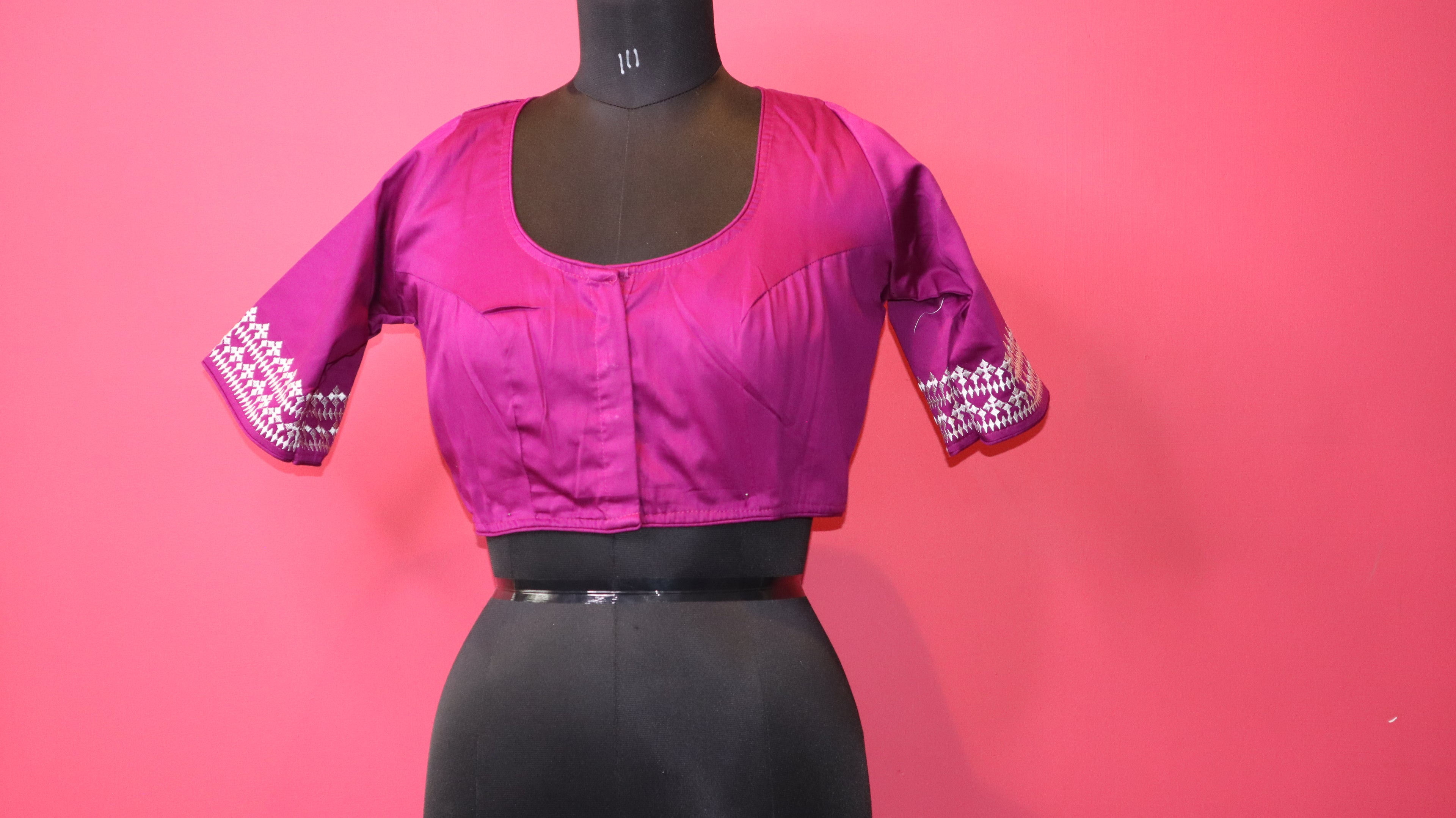 Women's Magenta Embroidered Designer Saree Blouse with Traditional Motif