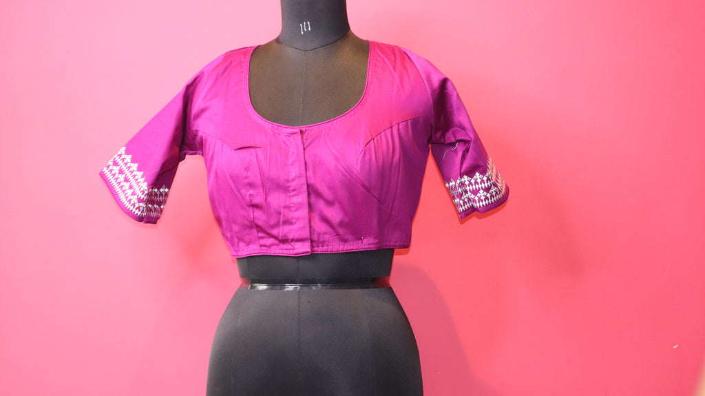 Women's Magenta Embroidered Designer Saree Blouse with Traditional Motif