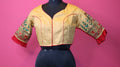 Women's Mustard Yellow Printed Designer Saree Blouse with Ruffle Sleeves