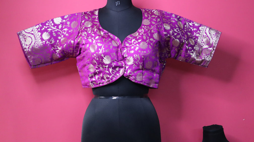 Women's Purple Floral Brocade Traditional Saree Blouse