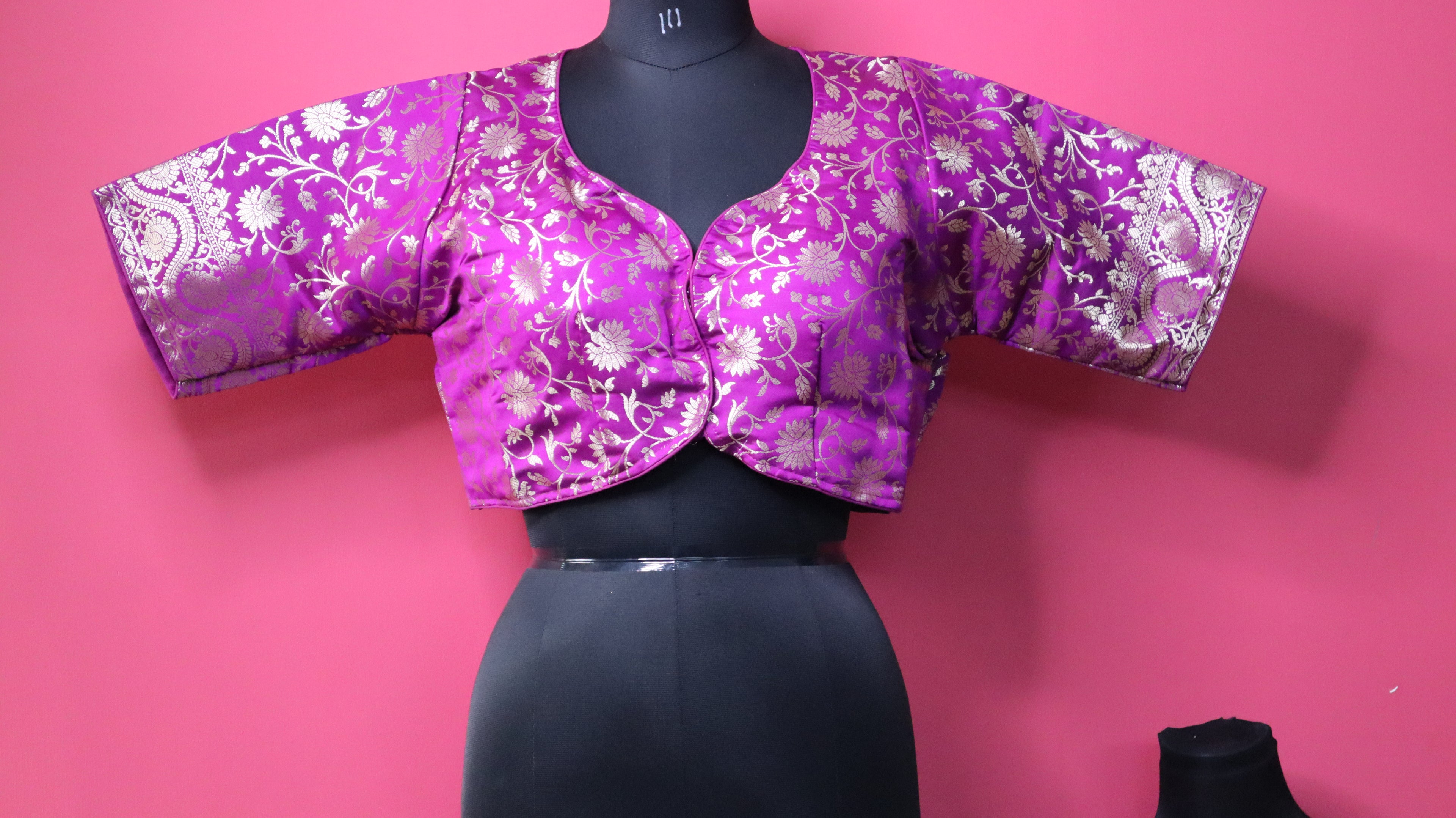 Women's Purple Floral Brocade Traditional Saree Blouse
