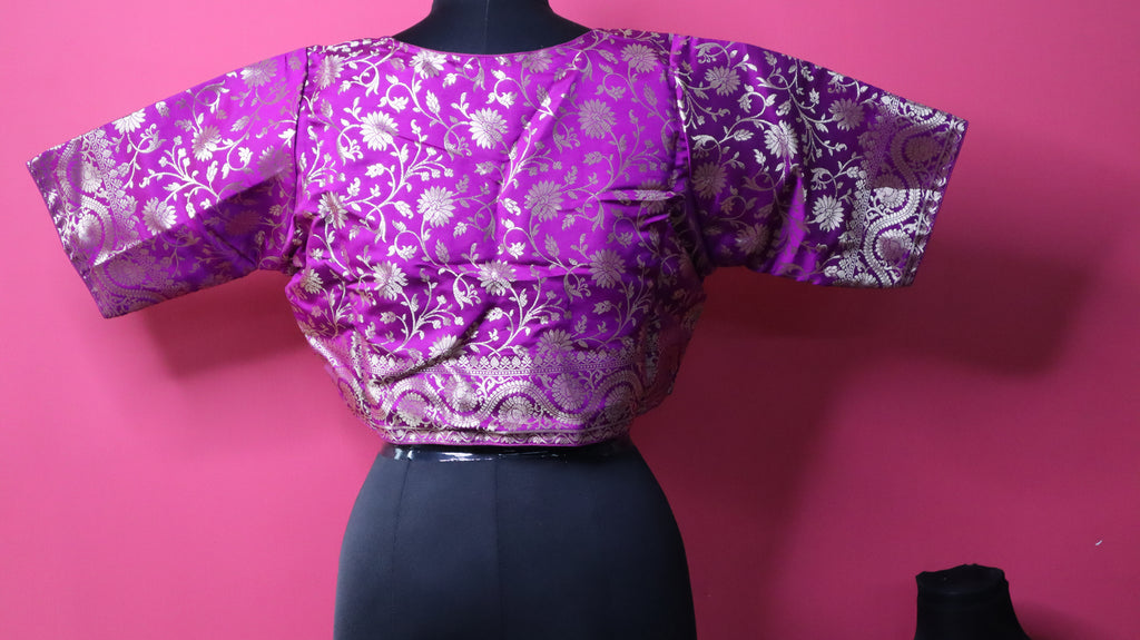 Women's Purple Floral Brocade Traditional Saree Blouse