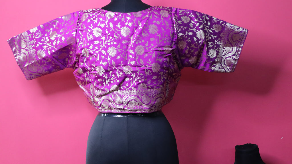 Women's Purple Floral Brocade Traditional Saree Blouse