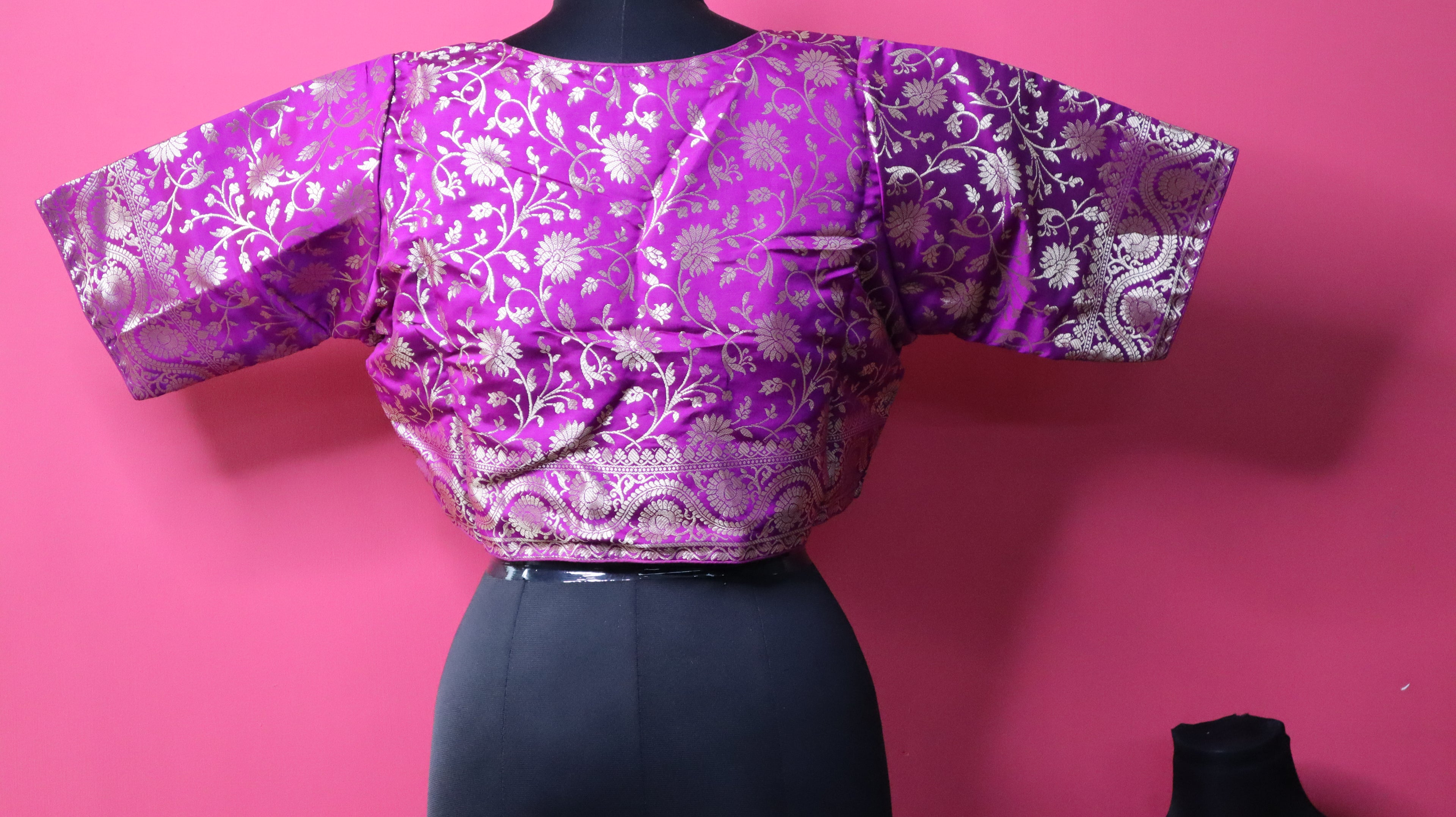 Women's Purple Floral Brocade Traditional Saree Blouse