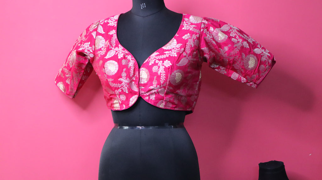 Women's Pink Floral Brocade Designer Saree Blouse