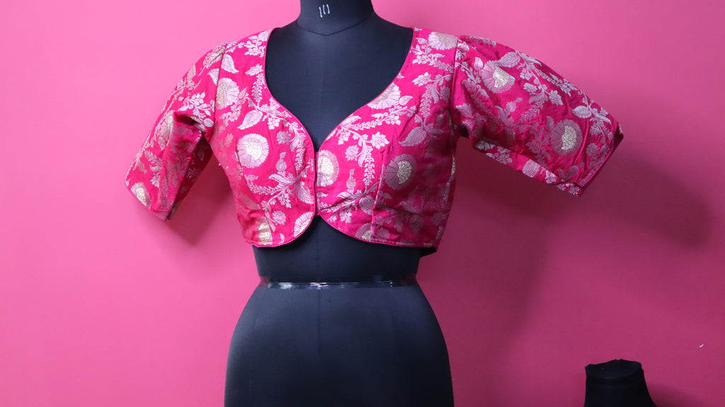 Women's Pink Floral Brocade Designer Saree Blouse