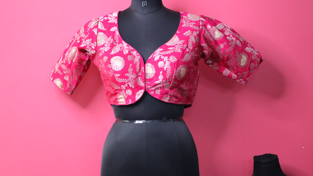 Women's Pink Floral Brocade Designer Saree Blouse