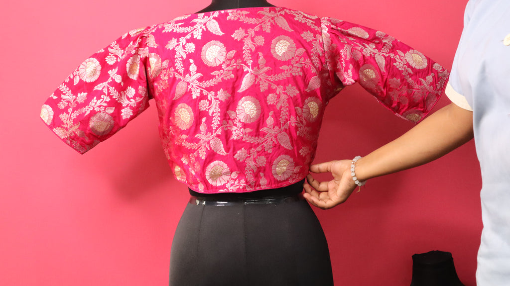 Women's Pink Floral Brocade Designer Saree Blouse