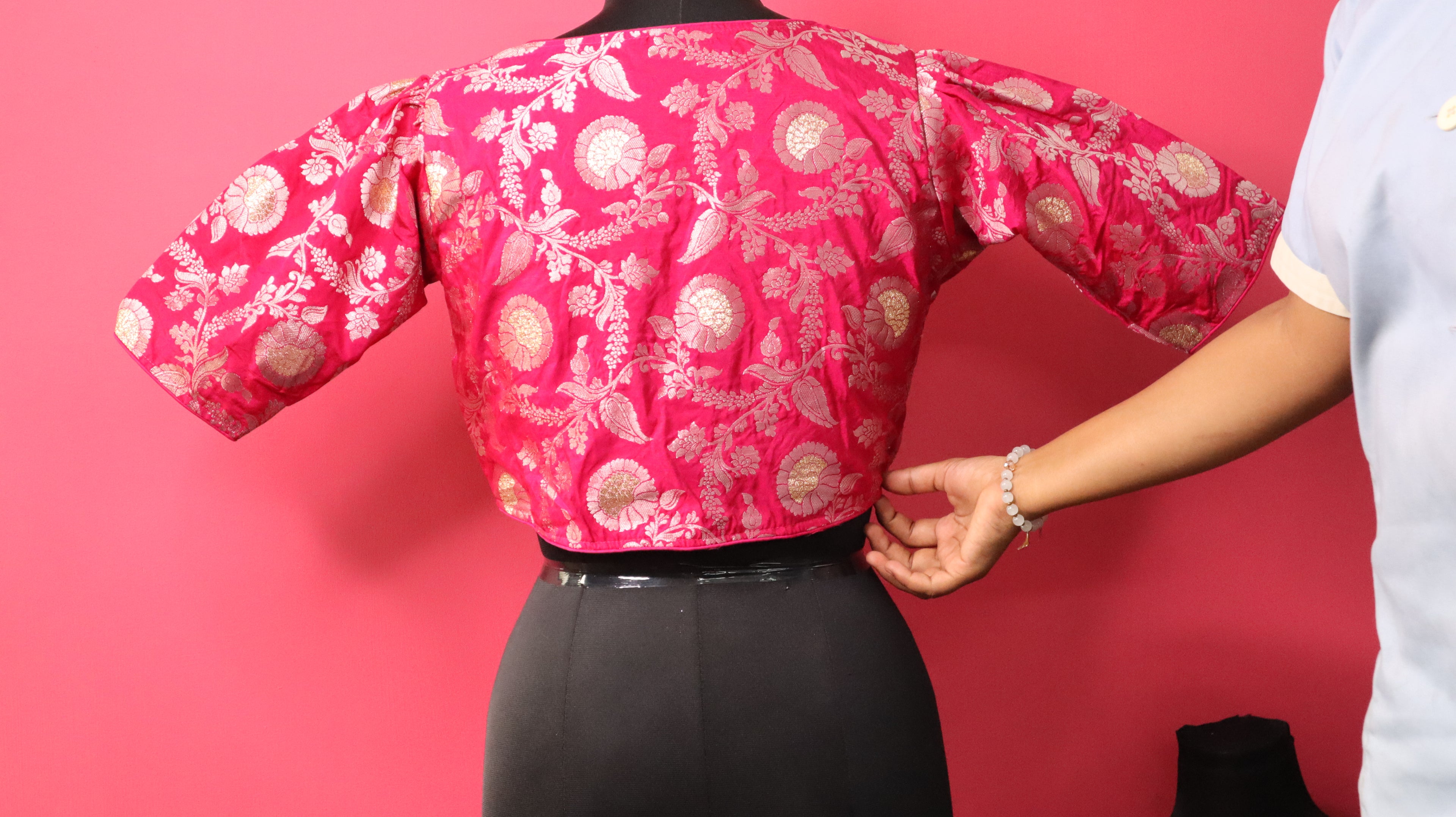 Women's Pink Floral Brocade Designer Saree Blouse