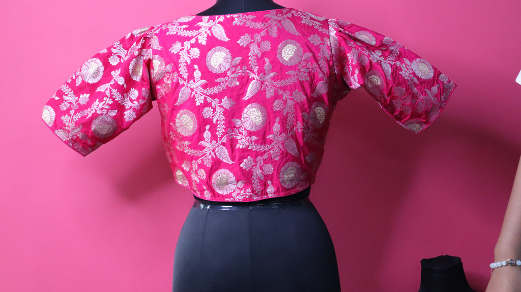 Women's Pink Floral Brocade Designer Saree Blouse