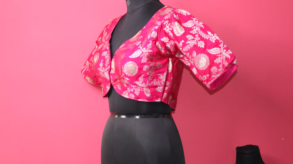 Women's Pink Floral Brocade Designer Saree Blouse