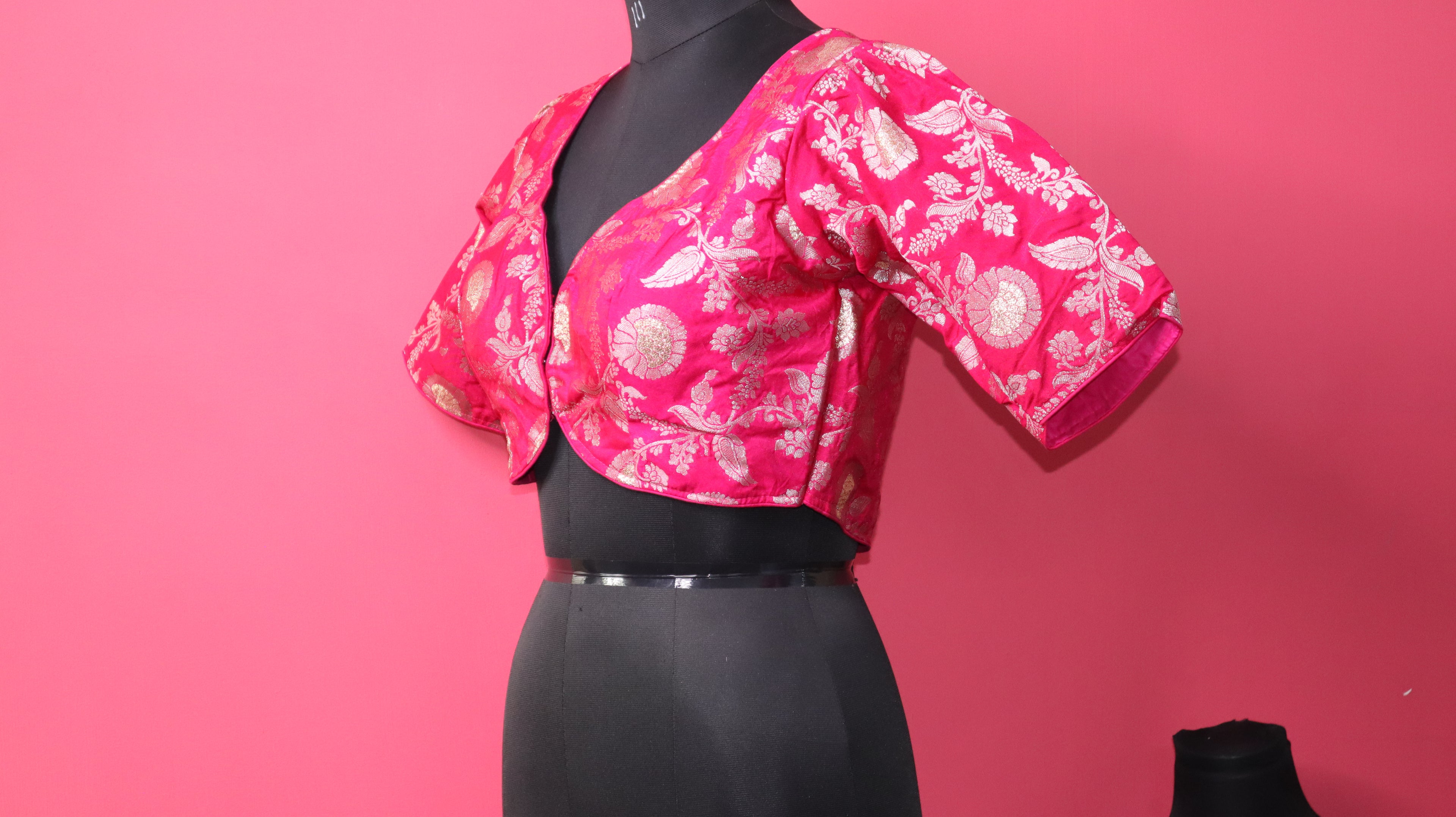 Women's Pink Floral Brocade Designer Saree Blouse