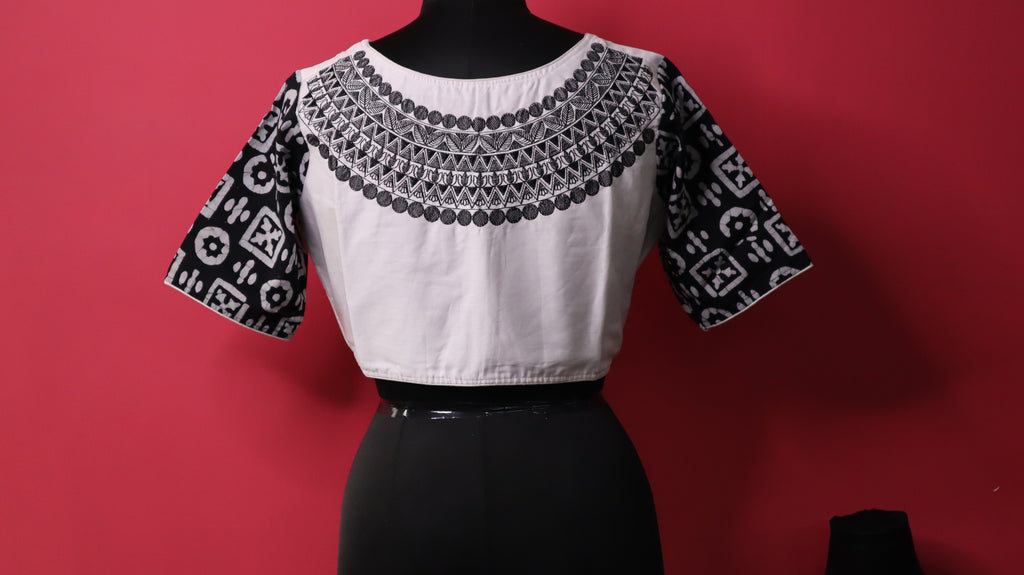 Black and White Traditional Designer Saree Blouse for Women