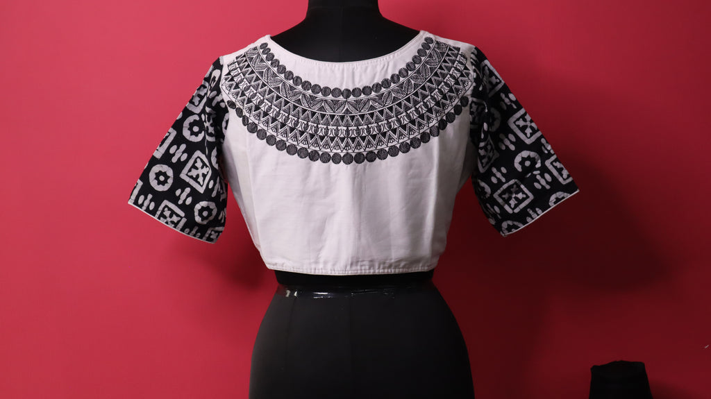 Black and White Traditional Designer Saree Blouse for Women