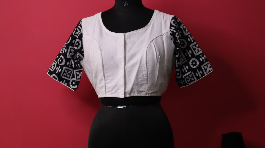 Black and White Traditional Designer Saree Blouse for Women