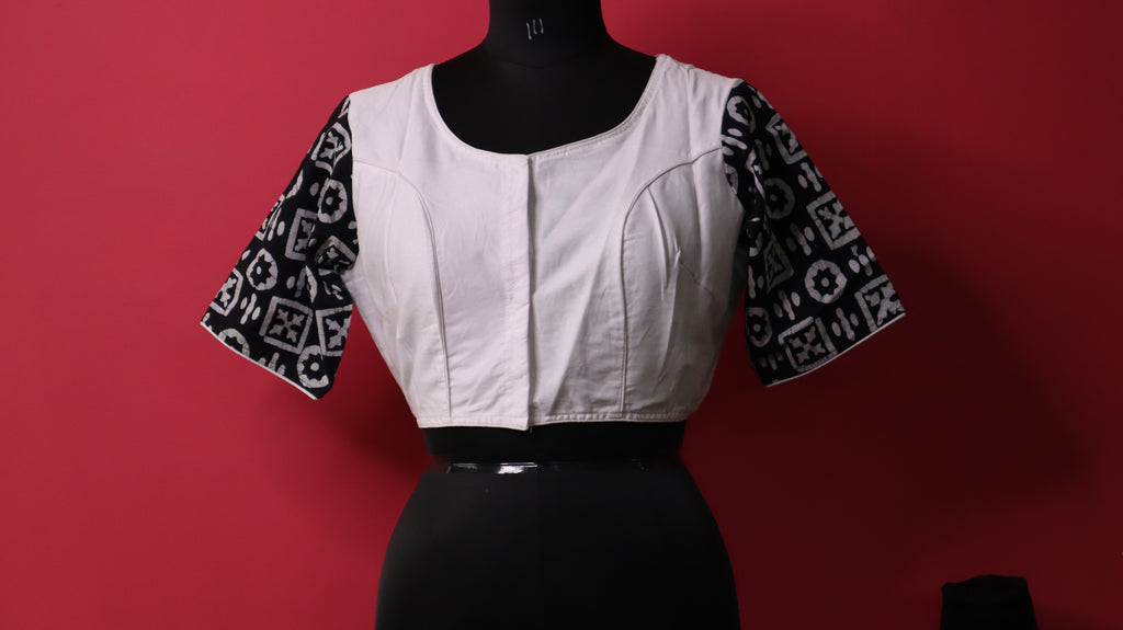 Black and White Traditional Designer Saree Blouse for Women