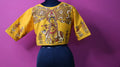 Yellow Hand-Painted Krishna Designer Saree Blouse for Women