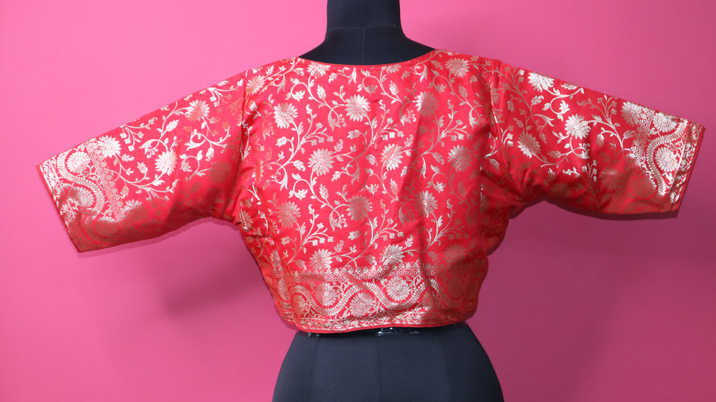 Red Brocade Designer Blouse for Women | Traditional Banarasi Style Readymade Blouse