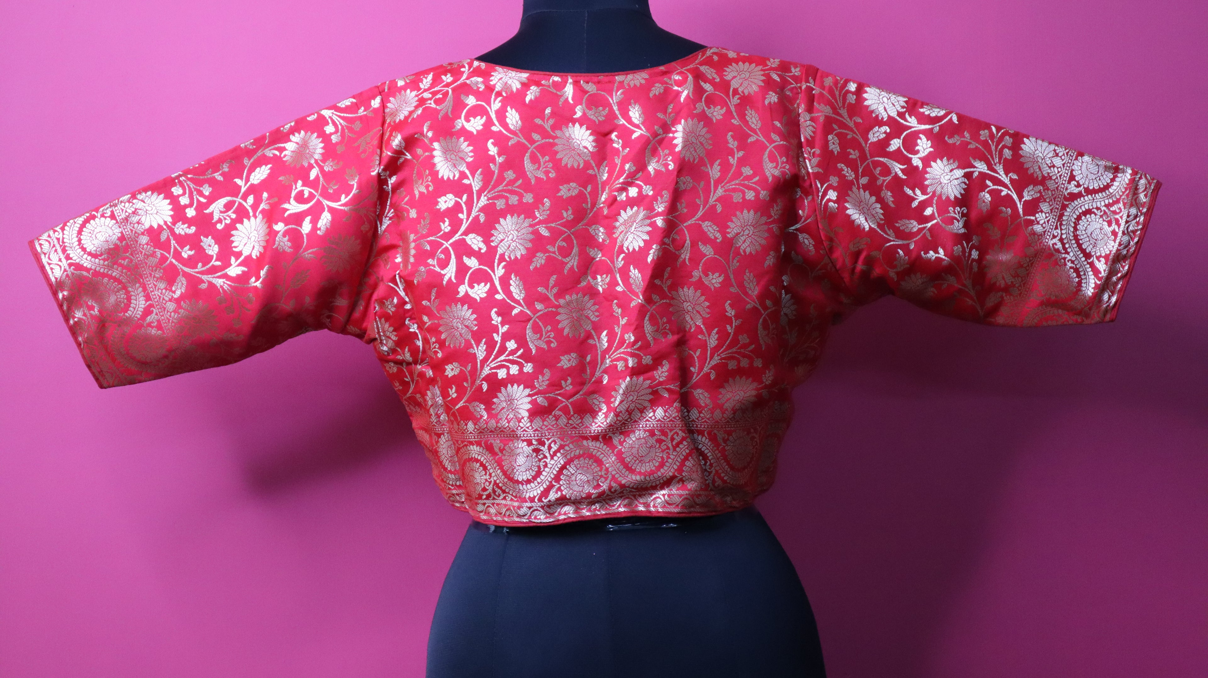 Red Brocade Designer Blouse for Women | Traditional Banarasi Style Readymade Blouse