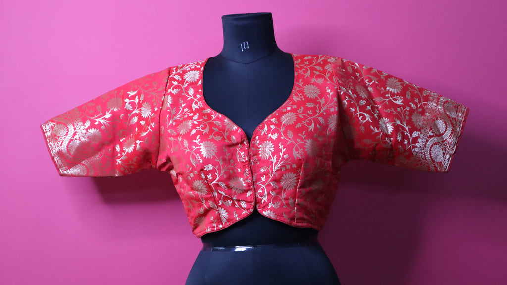 Red Brocade Designer Blouse for Women | Traditional Banarasi Style Readymade Blouse