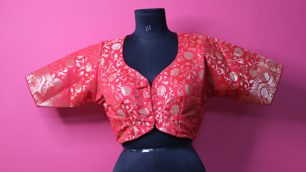 Red Brocade Designer Blouse for Women | Traditional Banarasi Style Readymade Blouse