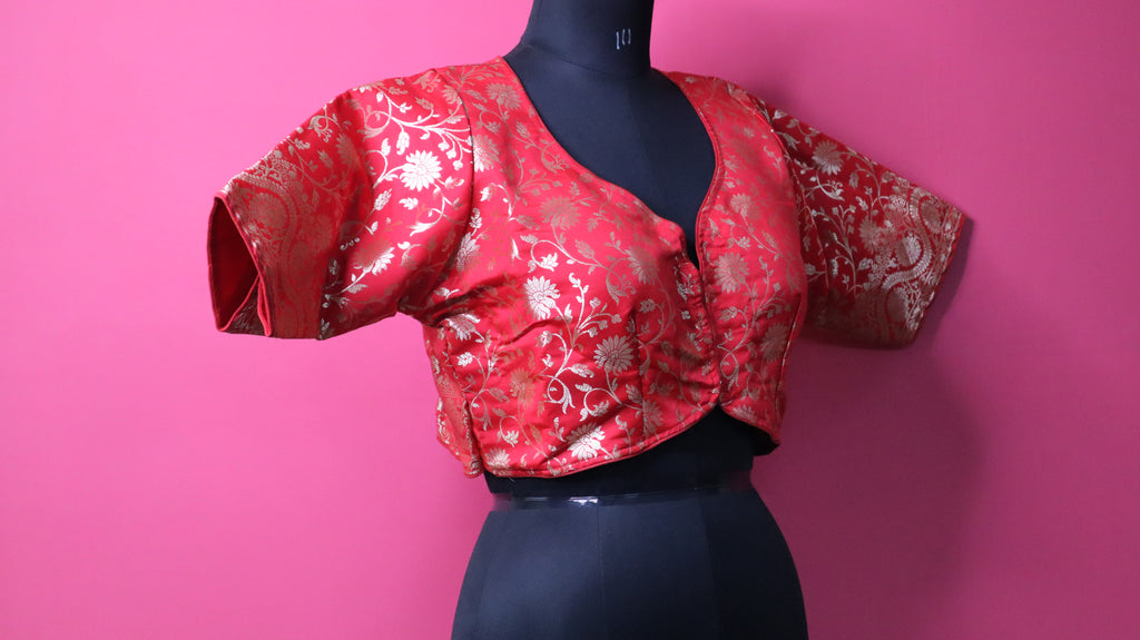 Red Brocade Designer Blouse for Women | Traditional Banarasi Style Readymade Blouse