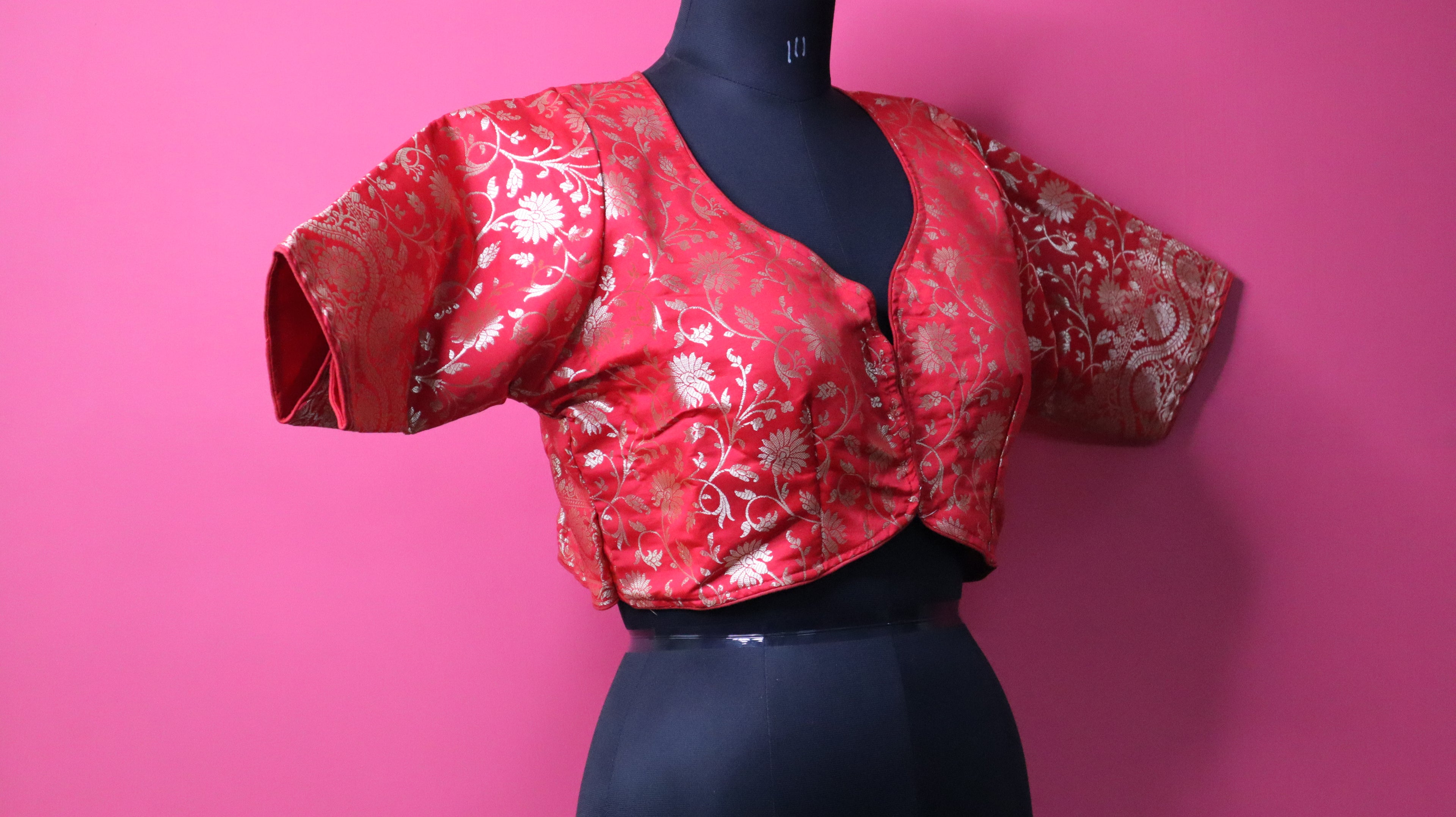 Red Brocade Designer Blouse for Women | Traditional Banarasi Style Readymade Blouse