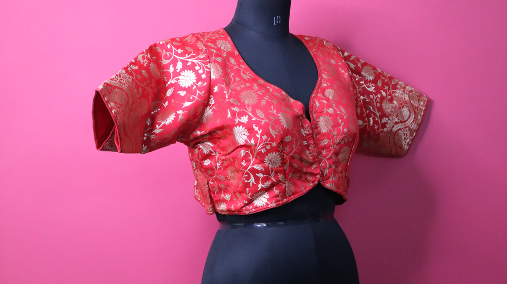 Red Brocade Designer Blouse for Women | Traditional Banarasi Style Readymade Blouse