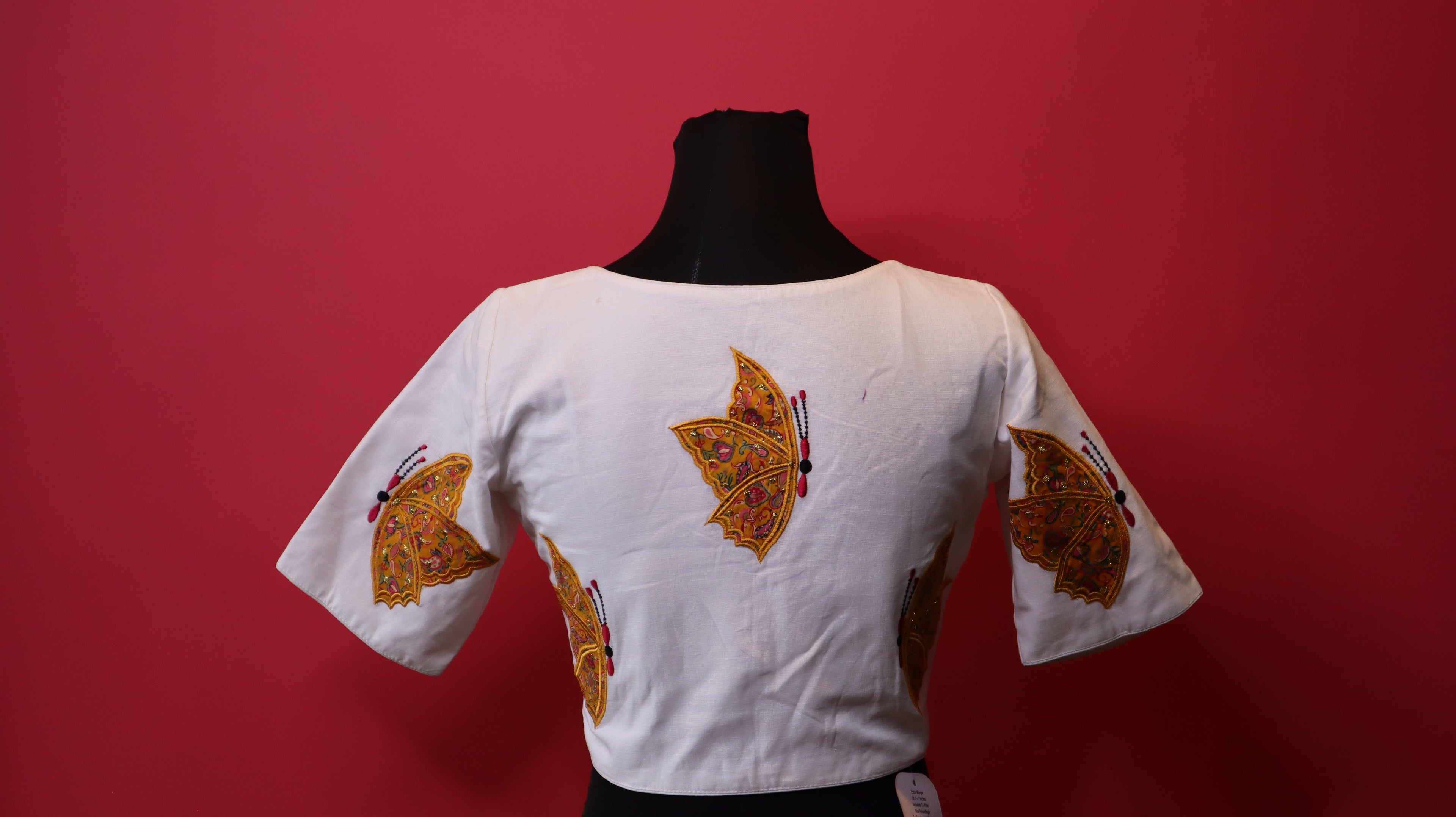 White Embroidered Designer Blouse with Artistic Sleeve Detailing
