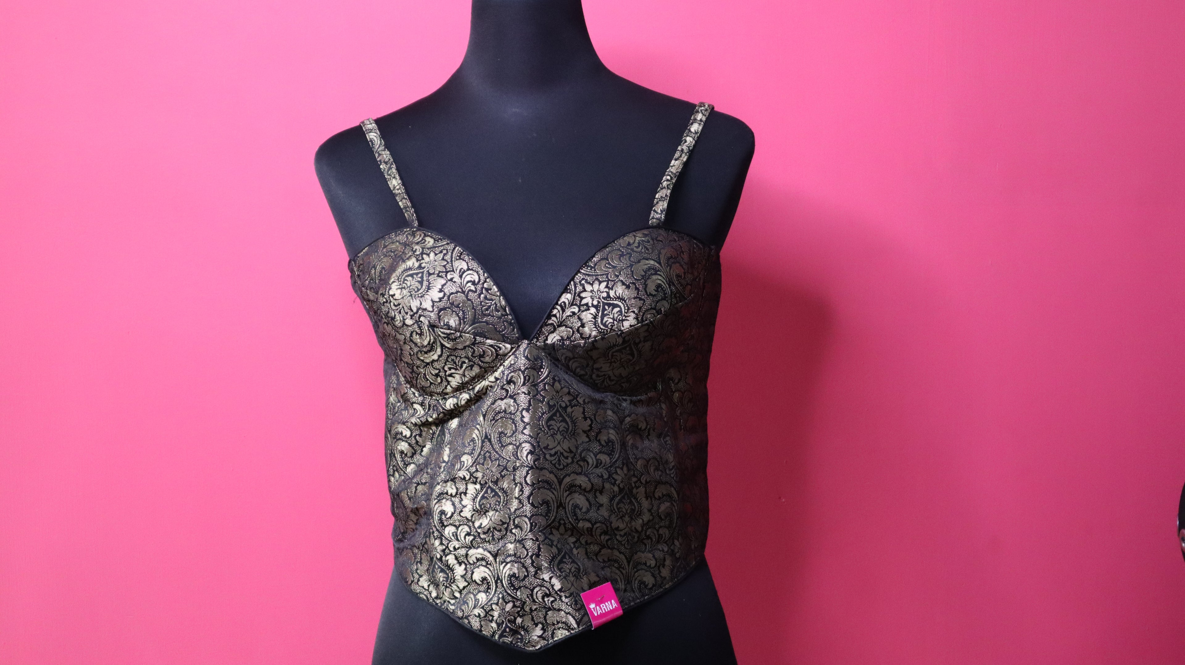 Black & Gold Brocade Corset Designer Blouse with Sweetheart Neck